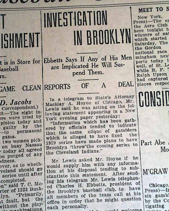 The "Black Sox" baseball scandal of 1919...