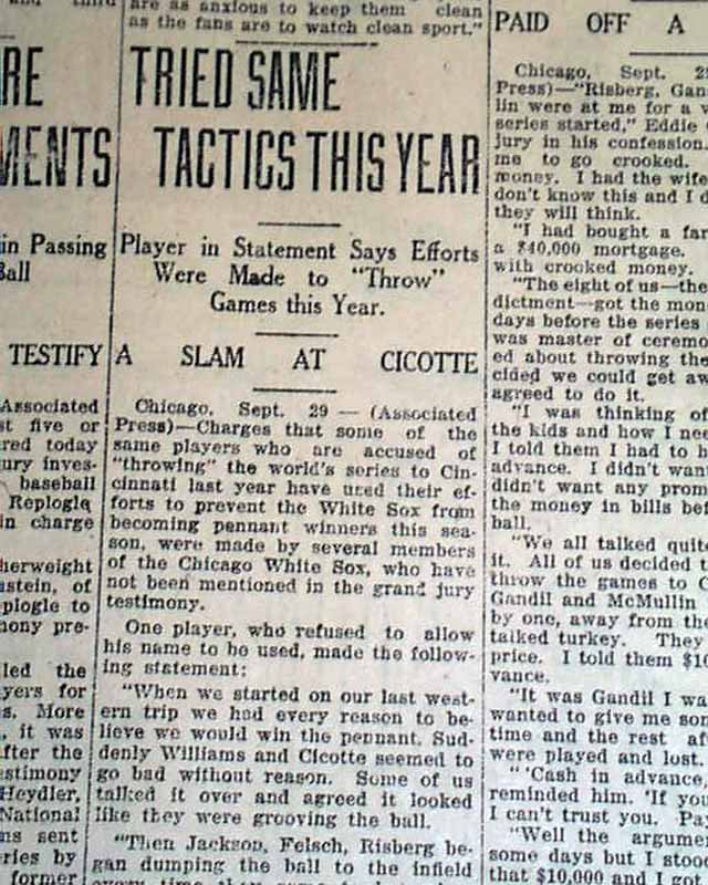 The "Black Sox" baseball scandal of 1919...