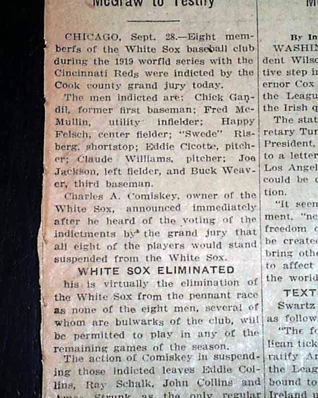 Library of Congress on X: Eight “Black Sox” found not guilty, but banned  from baseball after 1919 World Series scandal #otd #ChronAm    / X