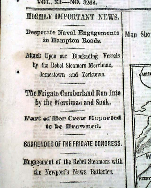 Monitor and Merrimac...   Modern naval warfare begins...