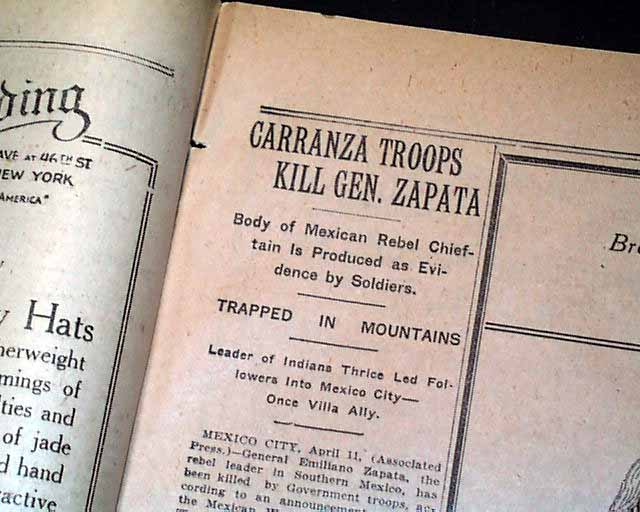 Emiliano Zapata killed in 1919...