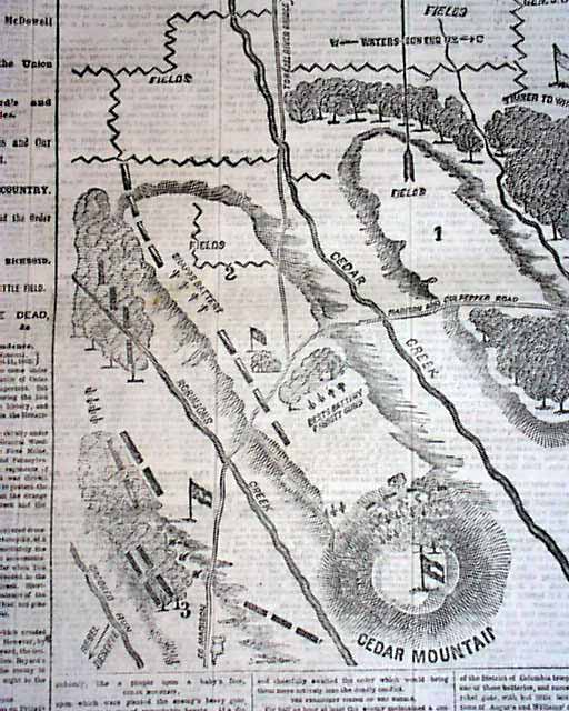 1862 Civil War Map - Battle of Cedar Mountain..... - RareNewspapers.com