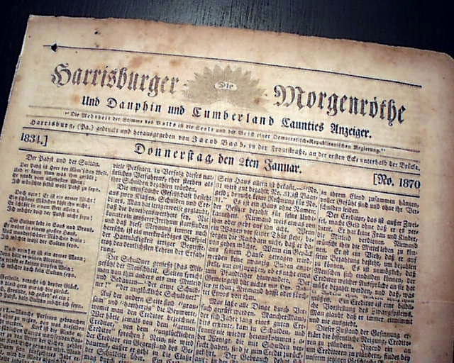 German language newspaper from 1833 Harrisburg...
