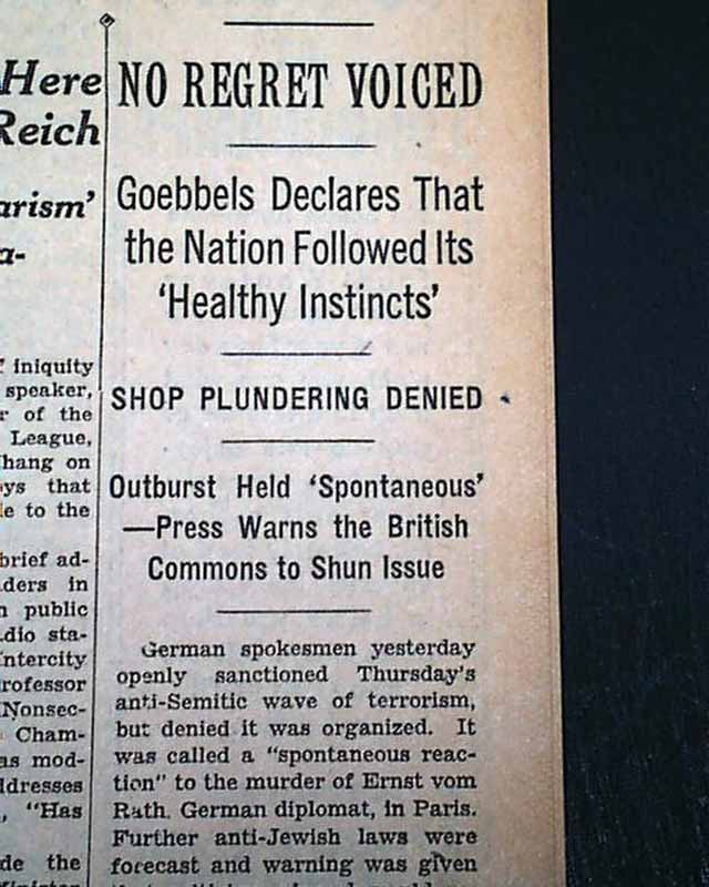 Kristallnacht... no regret by Nazis... - RareNewspapers.com