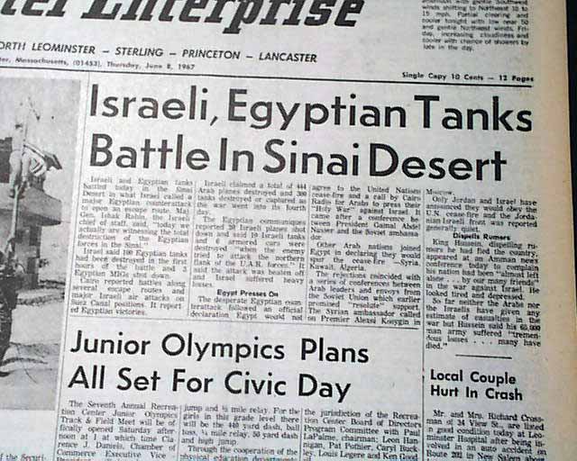 Six-Day War ends... Israel victory.... - RareNewspapers.com
