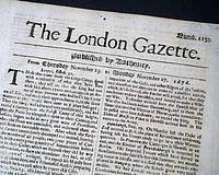 Genuine London Gazette newspaper from 1676...