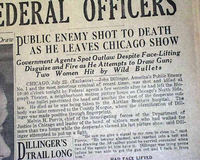 Nice headline on the death of John Dillinger... - RareNewspapers.com