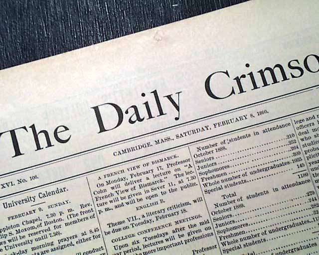 Harvard University newspaper from the 1800's...