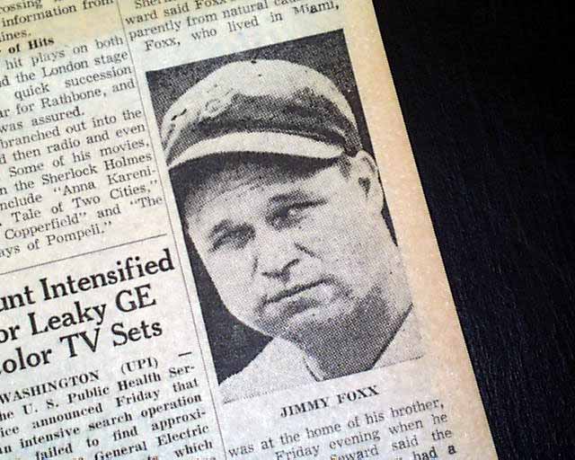 Lot Detail - 1954-67 Jimmie Foxx Post Retirement “Seattle Times” Original  News Photo (“Seattle Times” Hologram/MEARS LOA)