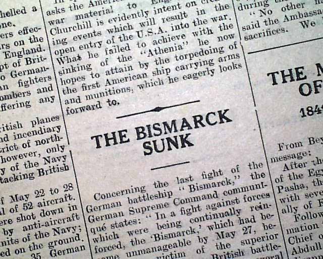 The Bismarck is sunk, in a Nazi newspaper...
