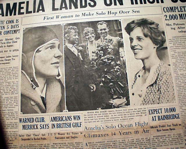 Amelia Earhart flies solo across the Atlantic... - RareNewspapers.com