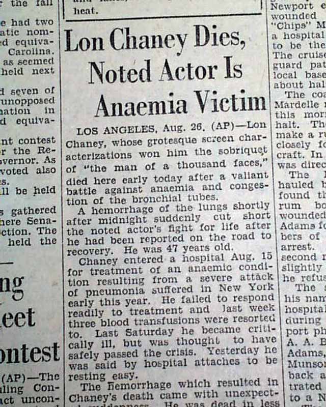 Lon Chaney death...