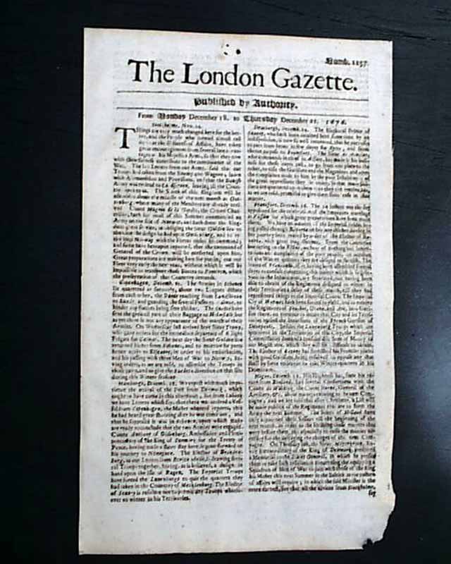 Genuine London Gazette newspaper from 1676...