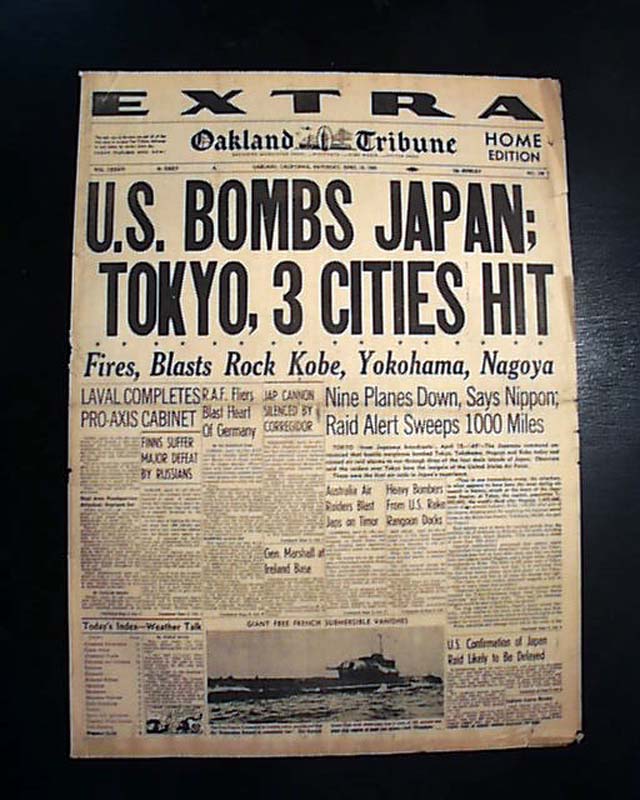 1942 Doolittle Raid Of Japan Rarenewspapers Com