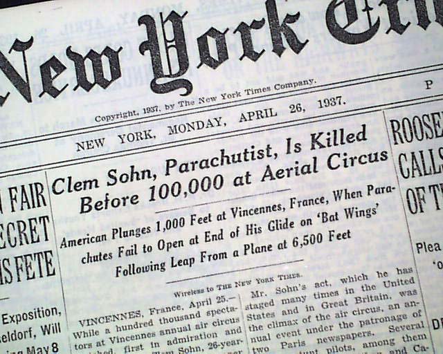 Clem Sohn falls to his death... - RareNewspapers.com