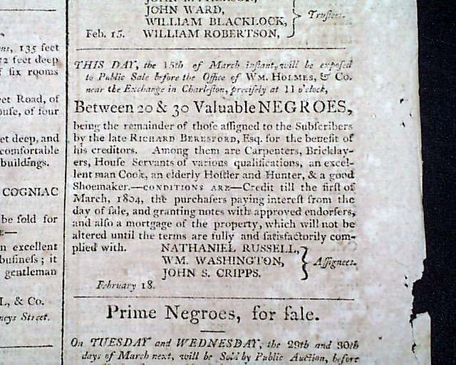 Early Charleston: slave ads...