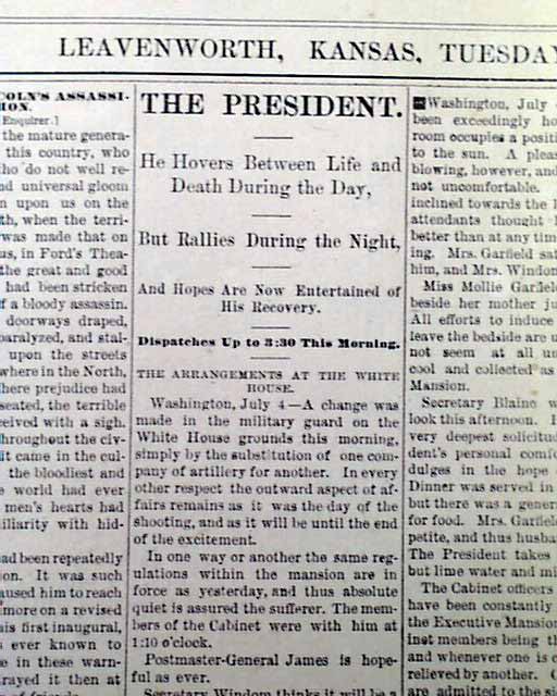 President Garfield shot, still alive... Lincoln article...
