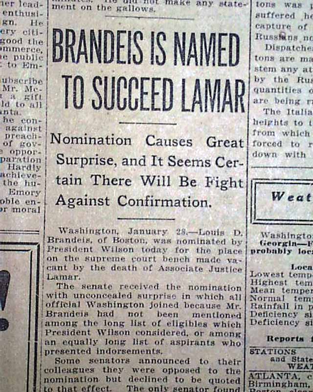 On this day, Louis D. Brandeis confirmed as a Supreme Court