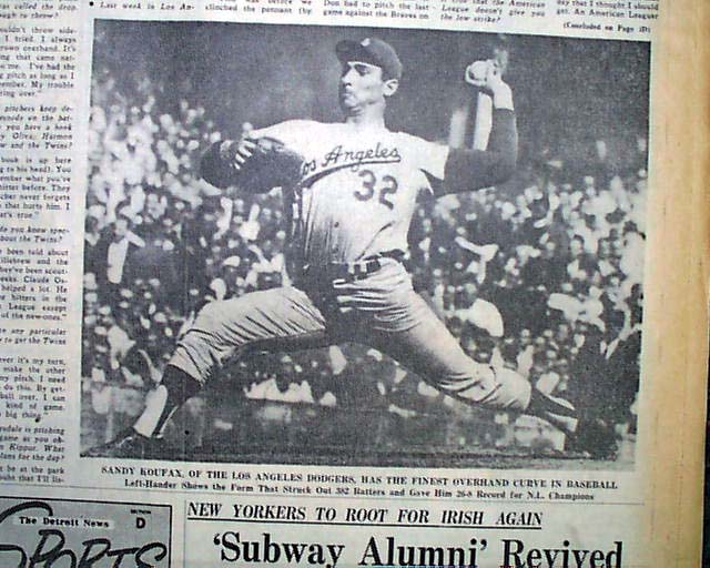 This week in Jewish history  Future Hall of Famer Sandy Koufax declines to  pitch Game One of World Series on Yom Kippur - World Jewish Congress