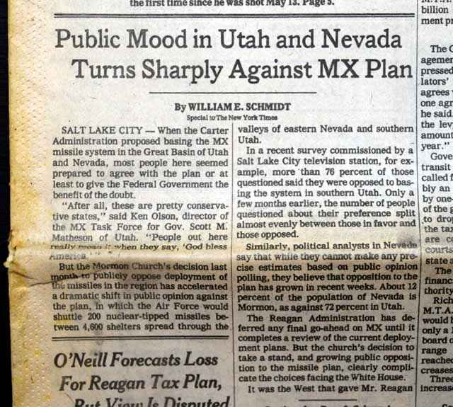 A blow to the MX Missle System and the Cold War arms race...