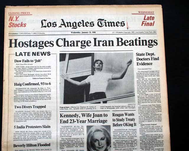 Iran hostage crisis post-release details... New President, Ronald Reagan, to review "agreement"... 
