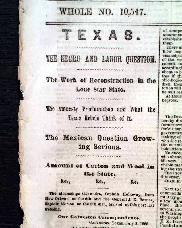 Freed slaves are to remain with former Masters... Barnum Museum fire...