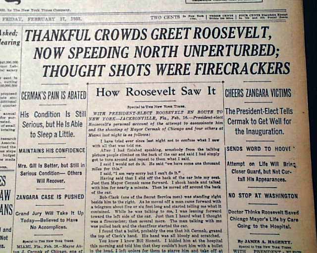 Assassination Attempt On FDR In 1933... - RareNewspapers.com