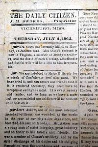 A rare find: a "true" July 2, 1863 Vicksburg Daily Citizen...