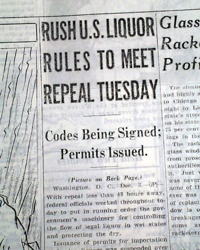Eve of the end of U.S. prohibition in 1933...