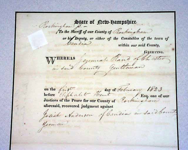 Candia, New Hampshire, judgement document of 1823...
