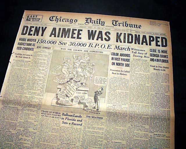 AIMEE SEMPLE McPHERSON Christian Evangelist Kidnapping HOAX ? 1926 Old  Newspaper | eBay
