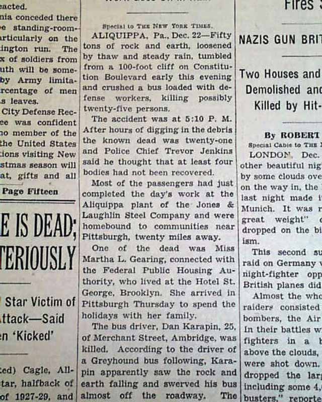 1942 Aliquippa, Pennsylvania avalanche...