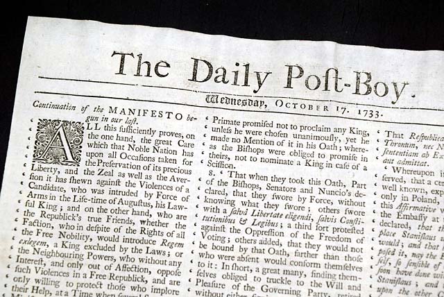 An early 1733 London newspaper...