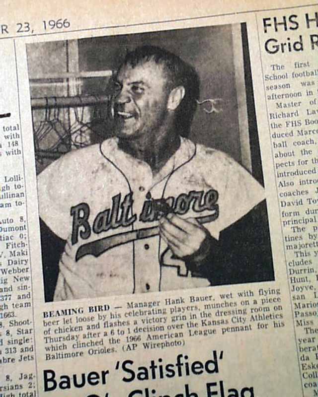 1966 Press Photo Hank Bauer Baltimore Orioles Manager - Historic Images