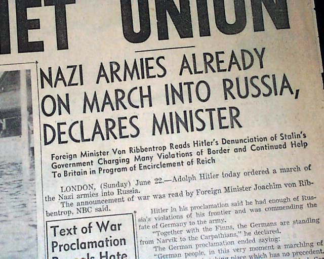 Hitler declares war on Russia.... - RareNewspapers.com