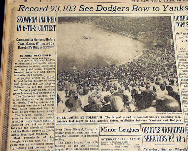 1959 "Roy Campanella Night" at LA Coliseum...