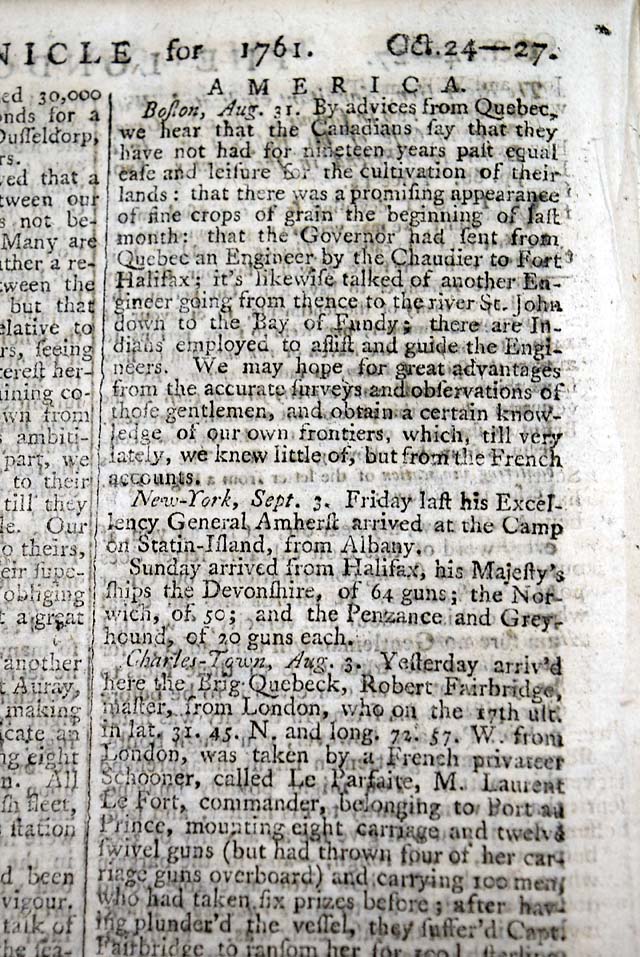 News from the French & Indian War...