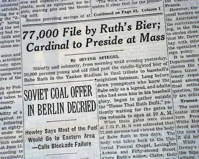 Read Babe Ruth's Obituary From August 1948