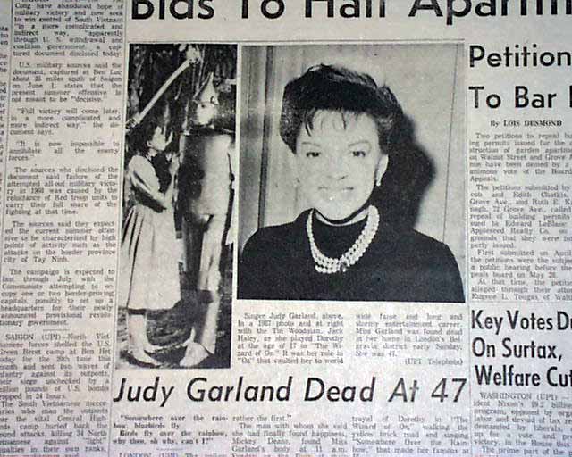 Judy Garland Death in 1969.... - RareNewspapers.com