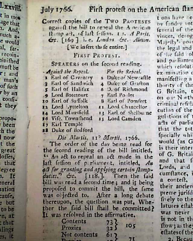 Great controvery in Parliament over repealing the Stamp Act... News of its repeal in America...