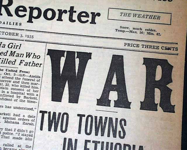 Italy invades Ethiopia IN 1935... - RareNewspapers.com