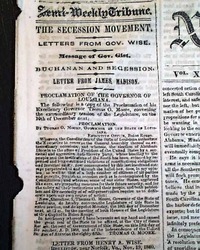 Lincoln & Hamlin... Slavery a political issue... Reports on secession from the Union...