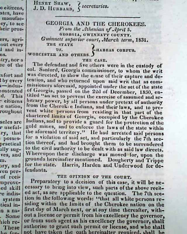 Historic court case vs. the Cherokee Indian nation...