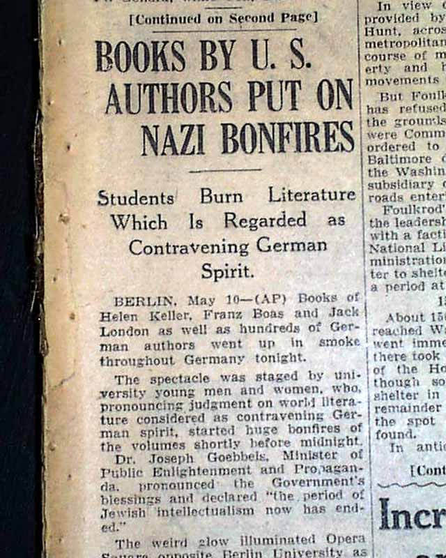 Nazi book burning in 1933.... - RareNewspapers.com