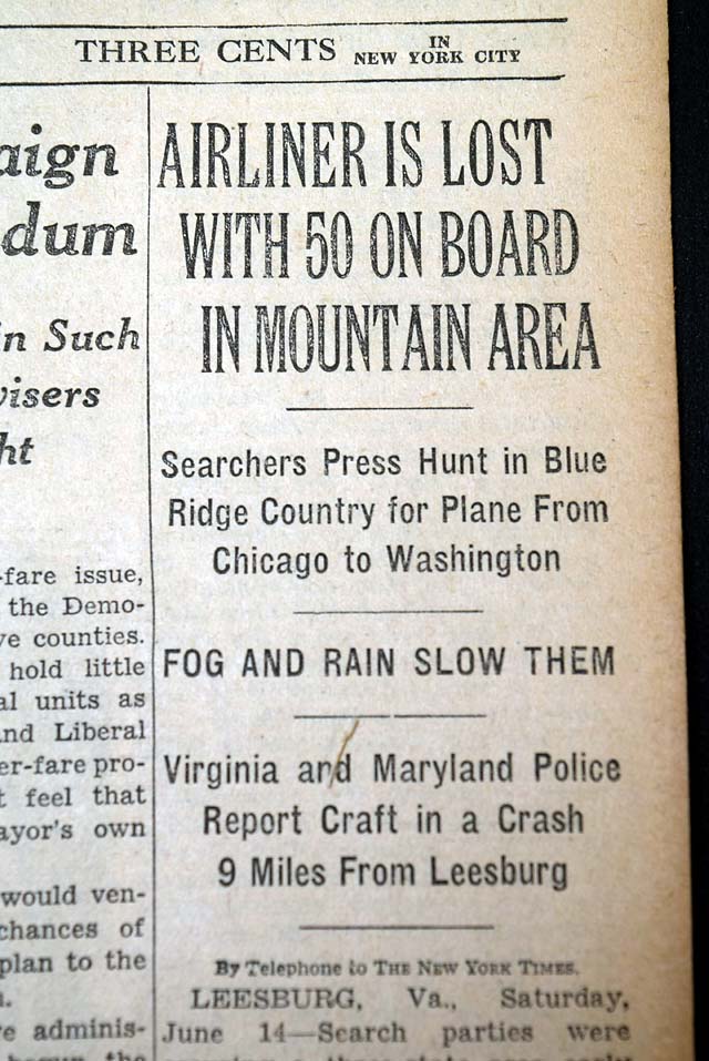 1947 Hillsboro, Virginia airliner crash...  