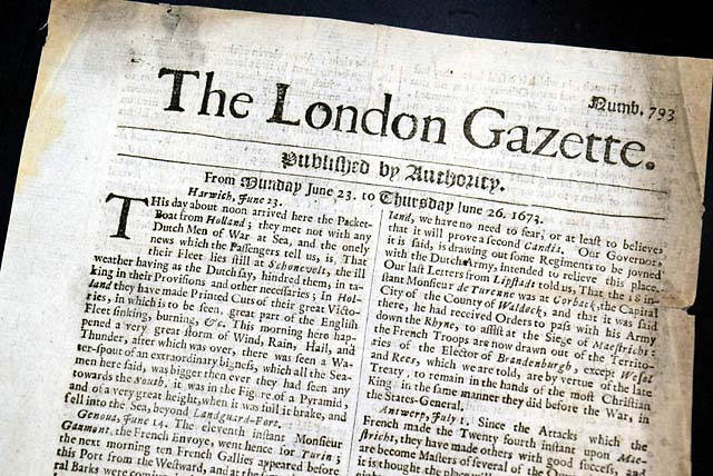 Genuine London Gazette newspaper from 1673...