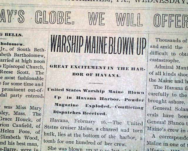 U.S.S. Maine explodes in Havana Harbor...