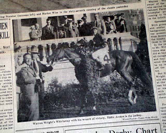 Whirlaway wins Kentucky Derby in 1941...