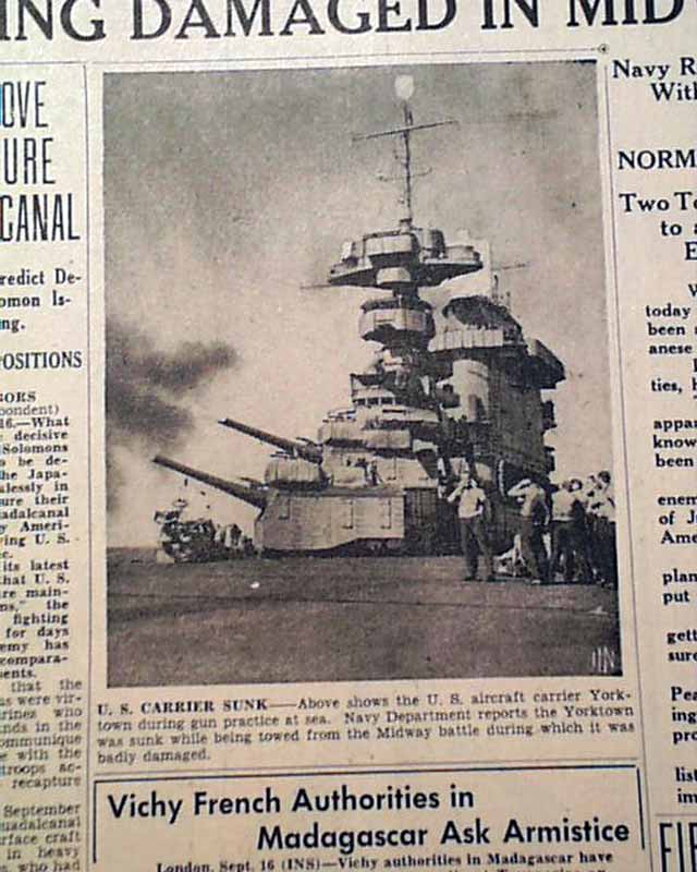 Uss Yorktown Midway Sinking Rarenewspapers Com