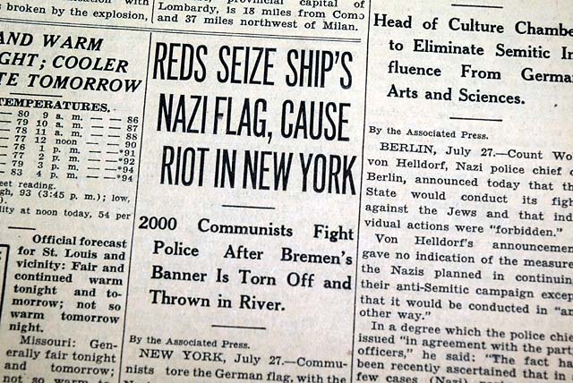 1935 SS Bremen incident... Nazi flag tossed...